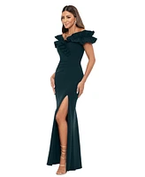 Xscape Women's Ruffled Off-The-Shoulder Side-Slit Gown