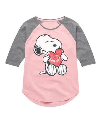 Peanuts Big Girls Snoopy Heart Graphic Raglan Top