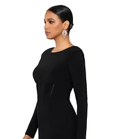 Xscape Women's Corset-Bodice Long-Sleeve Side-Slit Gown