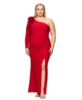 Xscape Plus Ruffled One-Shoulder Jersey Gown