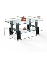 Gouun Rectangle Glass Table with Metal Legs for Living Room