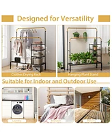 Gouun Rolling Double Rods Garment Rack with Height Adjustable Hanging Bars