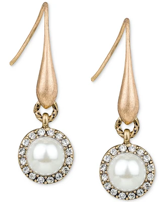 Patricia Nash Gold-Tone Imitation Pearl & Pave Halo Drop Earrings