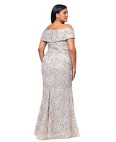 Xscape Plus Embellished Lace Off-The-Shoulder Gown