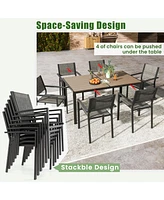 Gouun 7 Piece Outdoor Dining Set with 6 Stackable Chairs and Large Rectangle Table