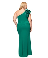 Xscape Plus Ruffled One-Shoulder Scuba Crepe Gown