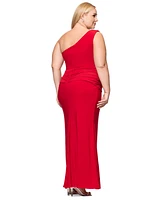 Xscape Plus One-Shoulder Draped-Detail Gown