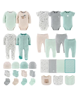 The Peanutshell Baby Boys Restful Basics Newborn Layette Set Girls, 30-Pieces, Green/Grey