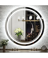 keonjinn Modern Round Illuminated Dimmable Led Frontlit&Backlit Makeup Bathroom Vanity Mirror Anti-Fog