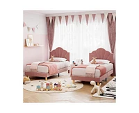 gaomon Twin Pink Bed Frame, Twin Velvet Upholstered Bed Frame with Height Adjustable Headboard