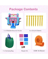 Gymax Inflatable Bounce House 3-in-1 Elephant Theme Inflatable Castle w/ 550W Blower
