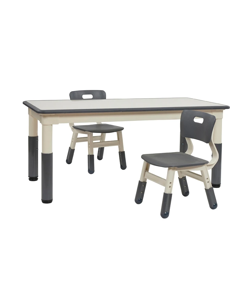 ECR4Kids Dry-Erase Rectangular Activity Table with 2 Chairs, Adjustable, Grey