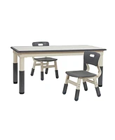 ECR4Kids Dry-Erase Rectangular Activity Table with 2 Chairs, Adjustable, Grey