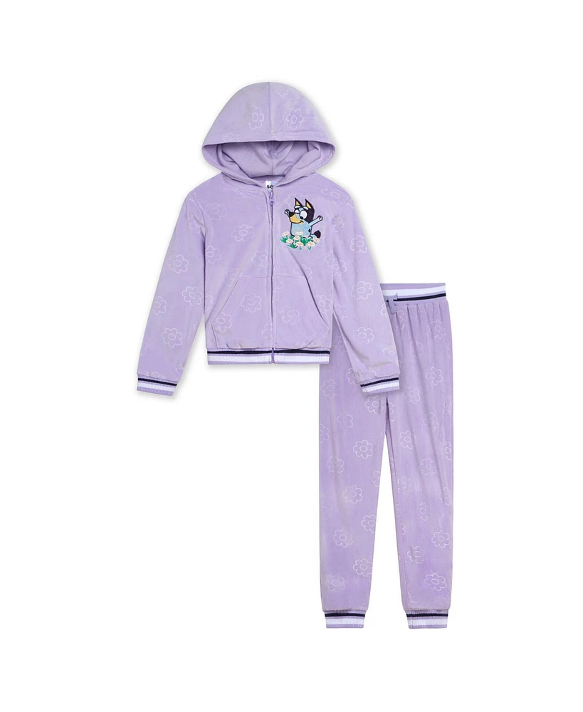 Bluey Girls Velour Zip Up Hoodie and Jogger Pants Outfit Set