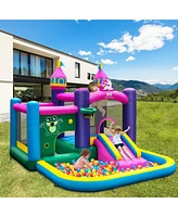 Gymax Inflatable Unicorn-themed Bounce House 6-in-1 Kids Bounce Castle w/ 735W Blower