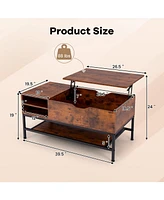 Gouun Lift Top Table with Hidden Compartment and Removable Storage Shelf