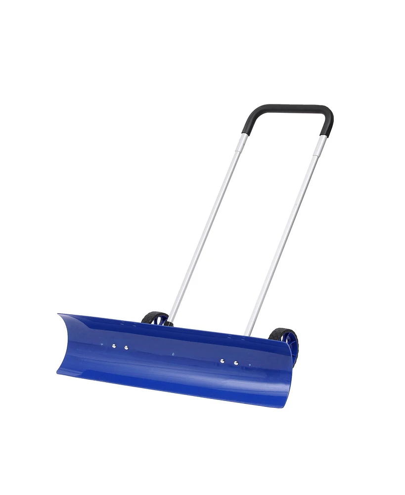 Skonyon Snow Shovel with Wheels Snow Pusher for Driveway and Sidewalk Snow Removal