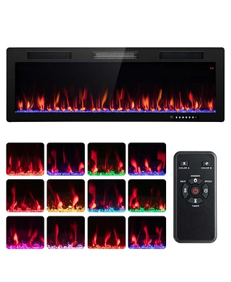 Costway 50" Linear Electric Fireplace 1500W Recessed Wall-Mounted with Multi-Color Flame