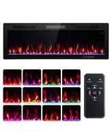 Costway 50" Linear Electric Fireplace 1500W Recessed Wall-Mounted with Multi-Color Flame