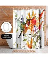 Americanflat 71x74 Hummingbird and Orange Flowers Shower Curtain - 100% Polyester Shower Curtain