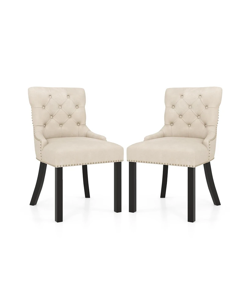 Gouun Upholstered Dining Chairs Set of 2 Tufted Wingback Chairs with Rubber Wood Legs