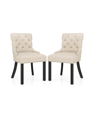 Gouun Upholstered Dining Chairs Set of 2 Tufted Wingback Chairs with Rubber Wood Legs