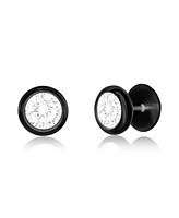 Metallo Stainless Steel Bezel-Set Cz Stud Earrings