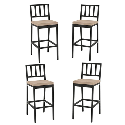 Gymax Patio Bar Chair Set of 2 Heavy Duty Metal All Weather Bar Stools w/ Backrest