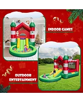 Gymax Christmas-Theme Inflatable Bounce House w/ 550W Blower Christmas Gift for Kids