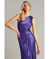 Tadashi Shoji Women's Gaelia One Shoulder Draped Metallic Gown