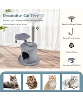 Sugift 42 Inch Tall Cat Tower with Curved Metal Supporting Frame for Large and Small Cats
