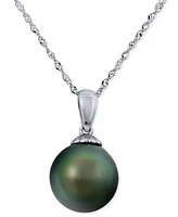 Macy's Cultured Black Peacock Tahitian Pearl (10mm) Pendant Necklace in 14k White Gold, 16" + 2" extender