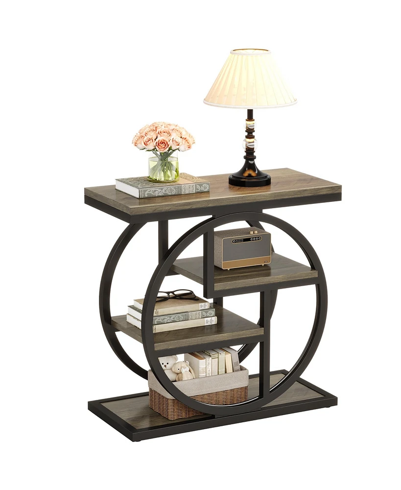 Tribesigns End Table for Living Room, 4-Tier Narrow Side Table with Storage Shelves, Industrial Bedside Table for Bedroom, Wood Small Sofa Side Table