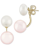 Macy's Two Tone Pearl (8.5mm) Front & Back Earrings in 14K Yellow Gold