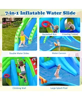 Gymax Crocodile Inflatable Water Slide Park Kids Bounce House w/ Dual Slides Without Blower