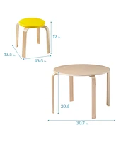 ECR4Kids Bentwood Round Table and Stool Set, Assorted, 5-Piece