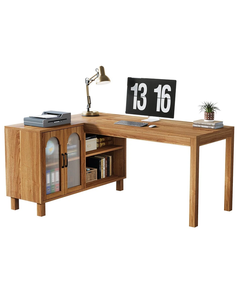 Tribesigns 59-Inch L Shaped Computer Desk with Cabinet, Farmhouse Corner Desk with Storage Shelves, L Shaped Executive Desk, Long Writing Desk for Hom