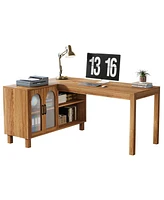 Tribesigns 59-Inch L Shaped Computer Desk with Cabinet, Farmhouse Corner Desk with Storage Shelves, L Shaped Executive Desk, Long Writing Desk for Hom