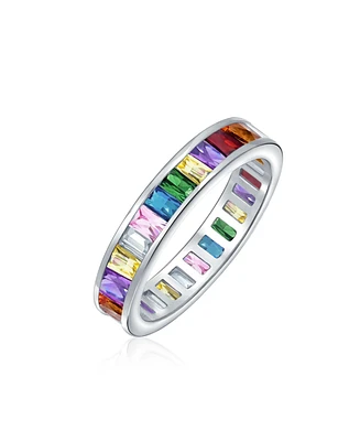 Bling Jewelry Lgbtq Colorful Rainbow Multi Color Cubic Zirconia Eternity Ring Band .925 Silver