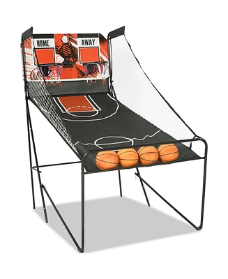 Sugift Foldable Basketball Arcade Game w/Led Scoring, Dual Shot Indoor Hoop Game for 2 Players, Includes 4 Balls