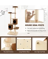 Sugift 6-Tier Wooden Cat Tree with 2 Removeable Condos Platforms and Perch