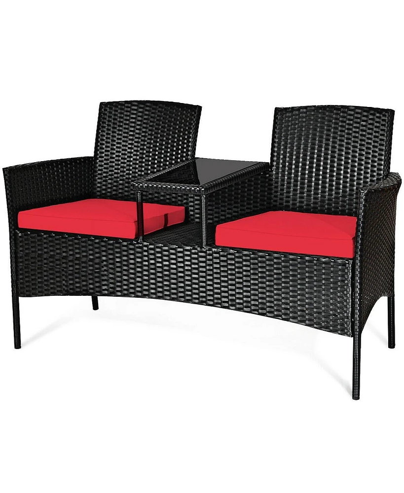 Sugift Wicker Patio Conversation Furniture Set with Removable Cushions and Table