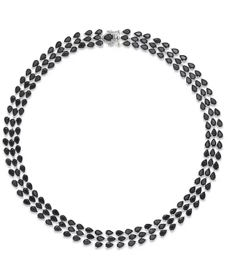 Lab Grown Black Sapphire Pear Shape Triple Row 18" Collar Necklace (100 ct. t.w.) in Sterling Silver