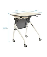 ECR4Kids Nesting Student Desk, Maple/Grey