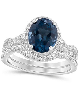 Sapphire (3/4 ct. t.w.) & Diamond (1 Oval Halo Bridal Set 14k White Gold