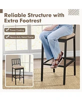 Gymax Patio Bar Chair Set of 2 Heavy Duty Metal All Weather Bar Stools w/ Backrest