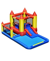 Gymax Inflatable Water Slide Castle Kids Bounce House Indoor & Outdoor w/ 480W Blower