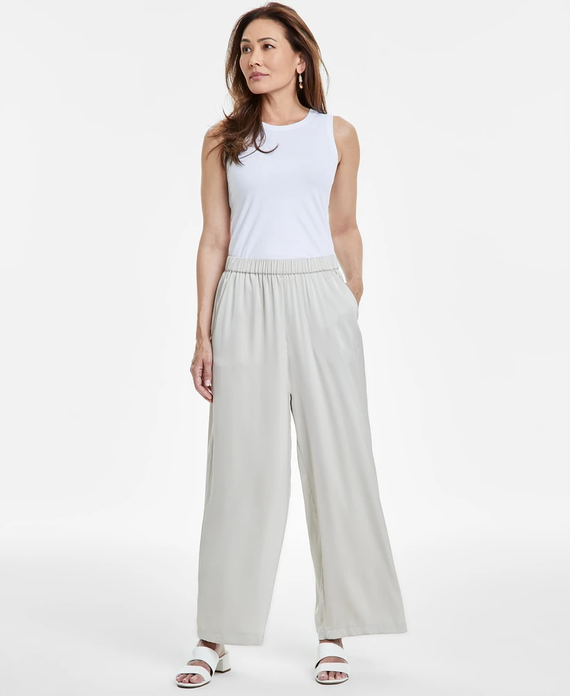 Jm Collection Women's Pull-On Wide-Leg Satin Pants, Exclusively at Macy's