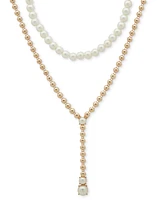 Anne Klein Gold-Tone Bead & Imitation Pearl Layered Lariat Necklace, 16" + 3" extender