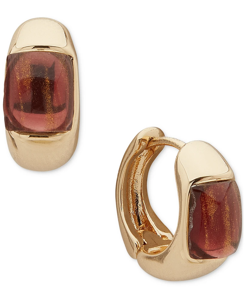 Anne Klein Gold-Tone Burgundy Cabochon Stone Huggie Hoop Earrings, 0.41"